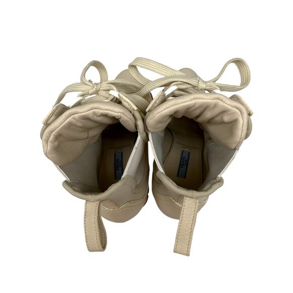 Prada Vanilla Leather and Neoprene Lace Up Combat Platform Boots Size 39 - Picture 11 of 12